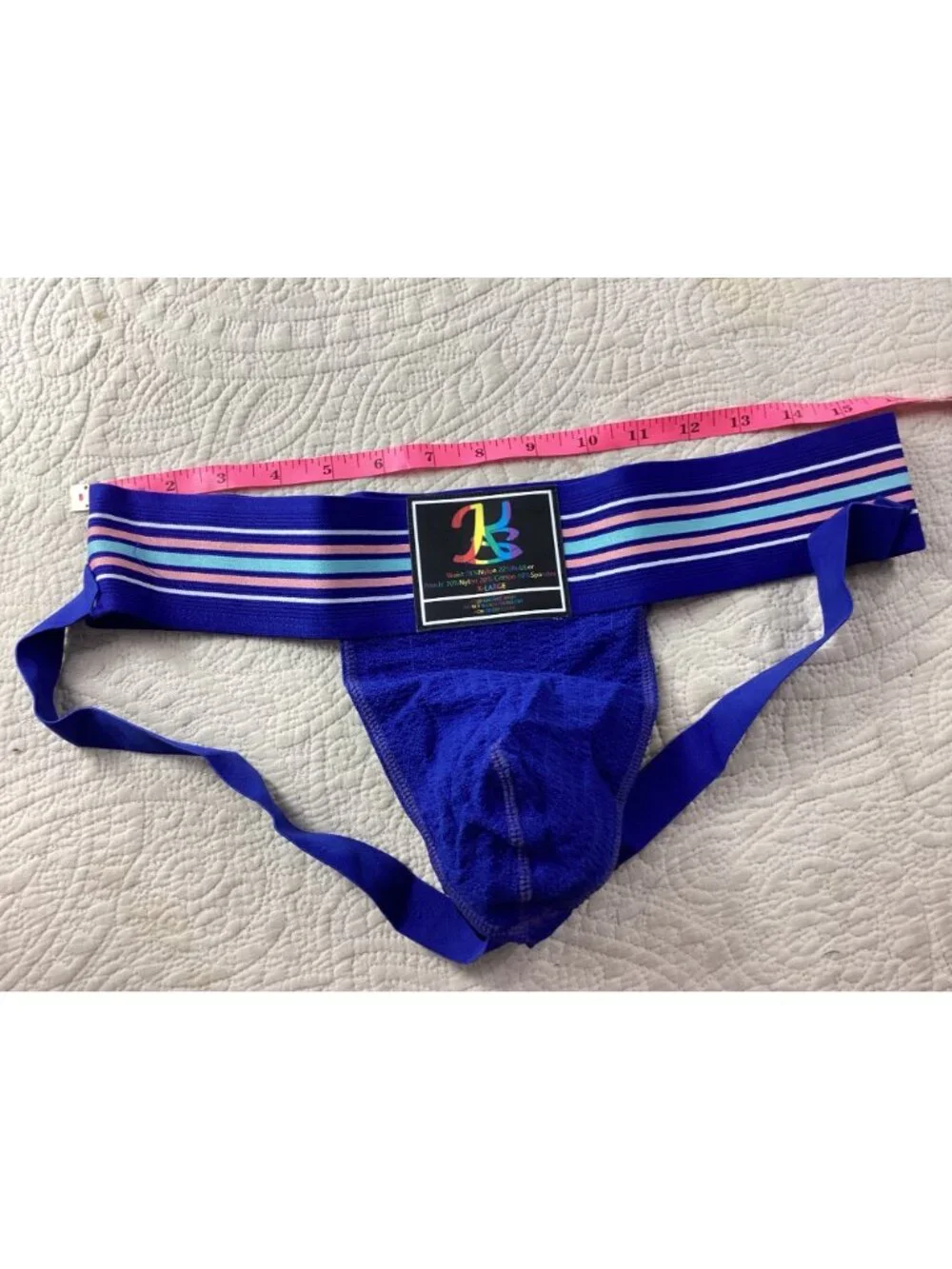 Mens Athletic Jockstrap* Striped Elastic Waistband*Gay*Pouch*Blue*NIP